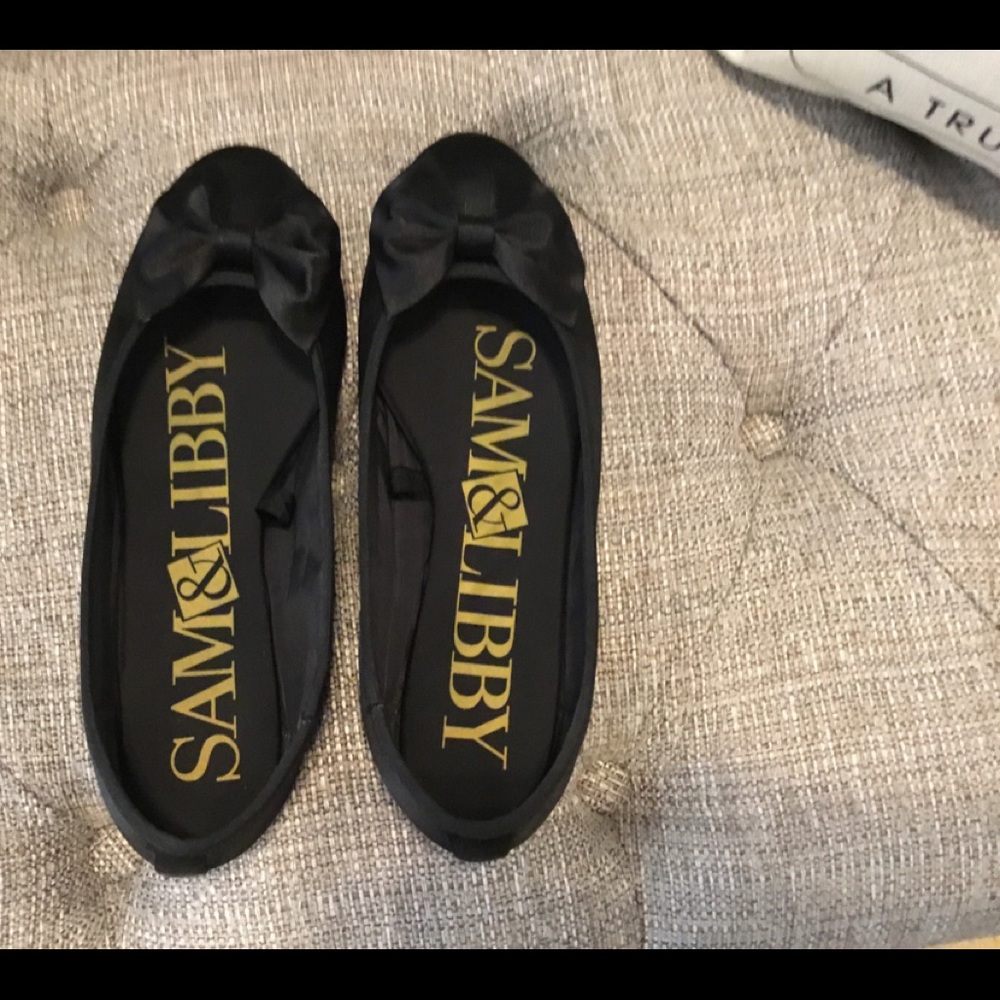 Black Satin Flats with Bow detail